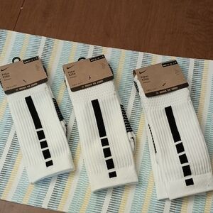 Nike Elite Dri-fit White Crew Socks With Bold Black Stripes. Set Of 3